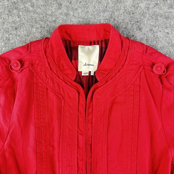 Elevenses Anthropologie Blazer Womens 12 Linen Blend Military Peplum Jacket* - Picture 2 of 16